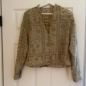 Zara Olive Embroidered Blouse